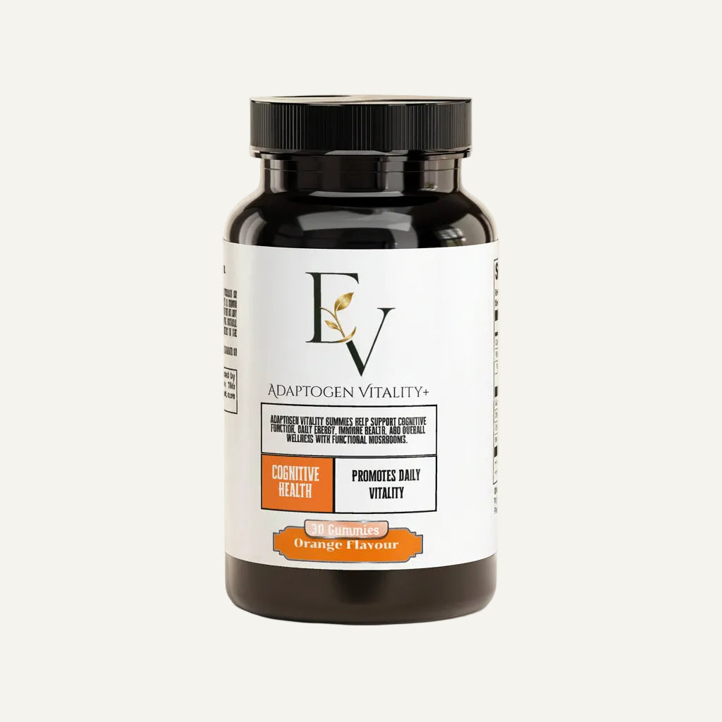 Supplement bottle with a white label on a white background