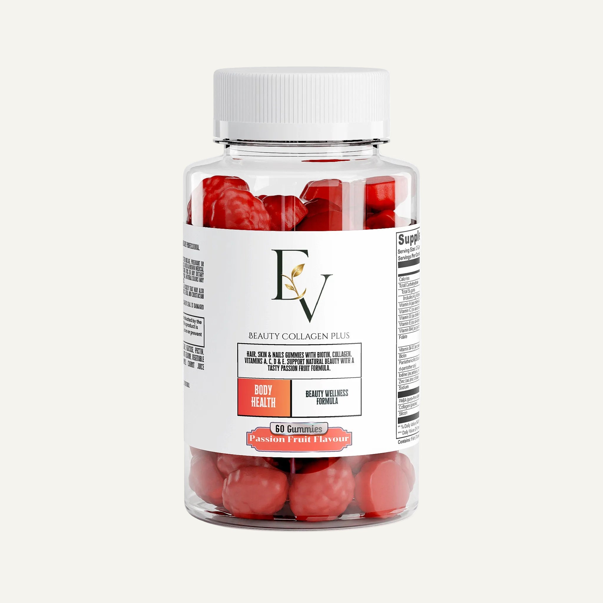 Bottle of Beauty Collagen Plus gummies with a white background