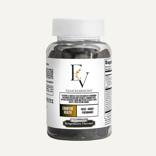Bottle of MemoHarmony gummies on a white background
