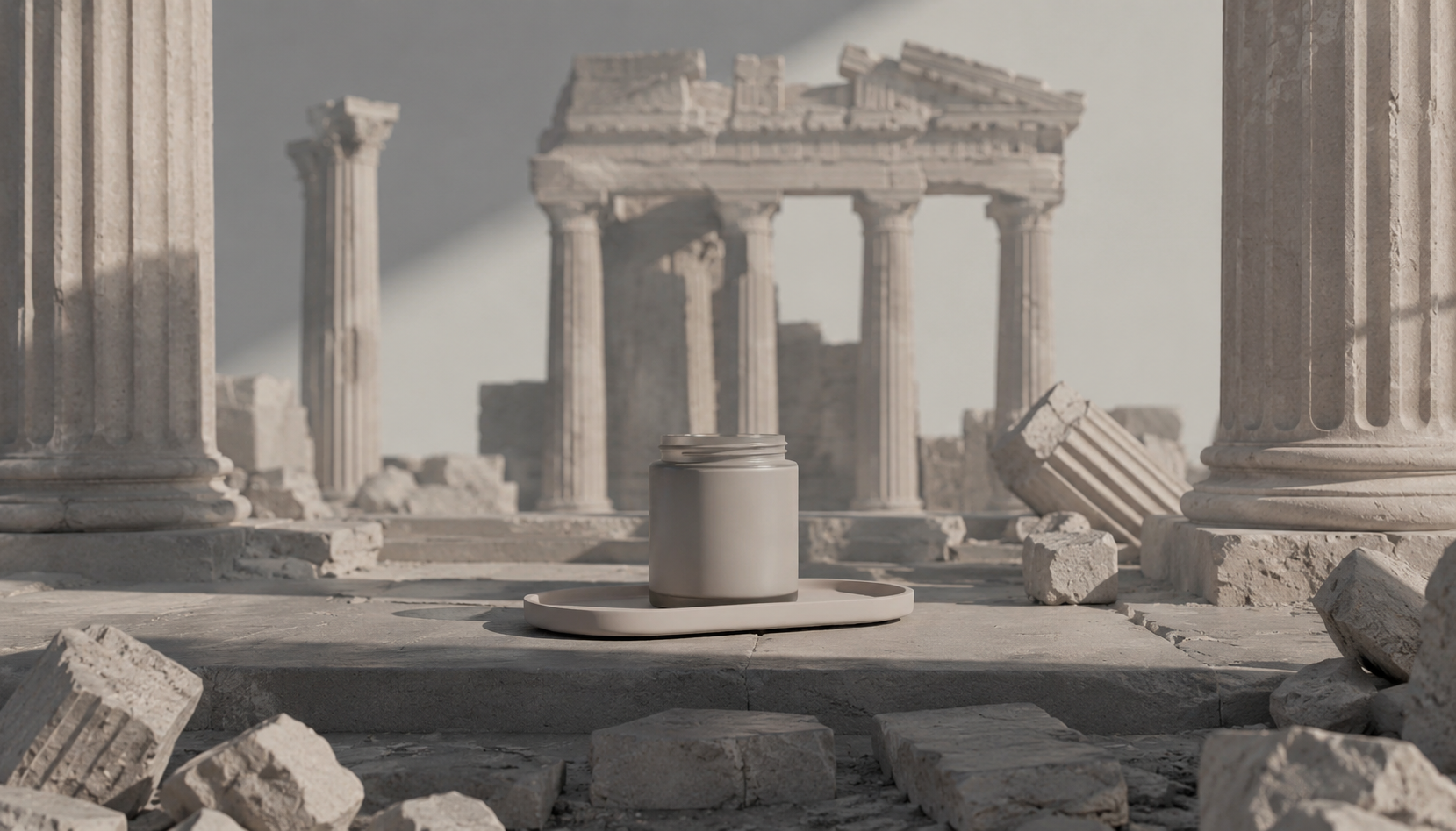 Ruins of an ancient temple with columns and stone structures.