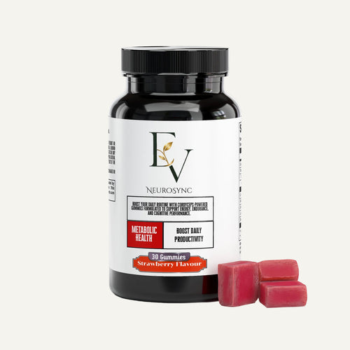 Neurosync supplement bottle with gummies on a white background