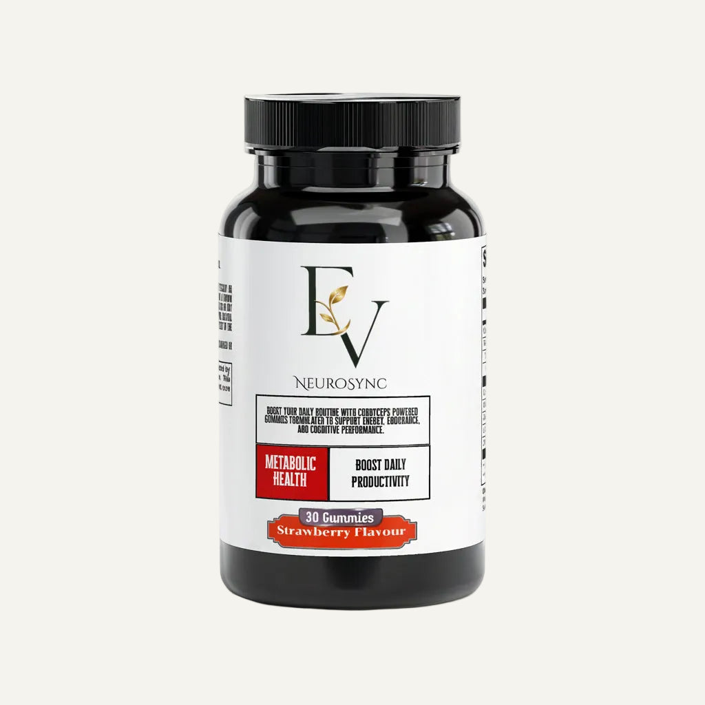 Supplement bottle labeled 'Neurosync' with black cap on a white background